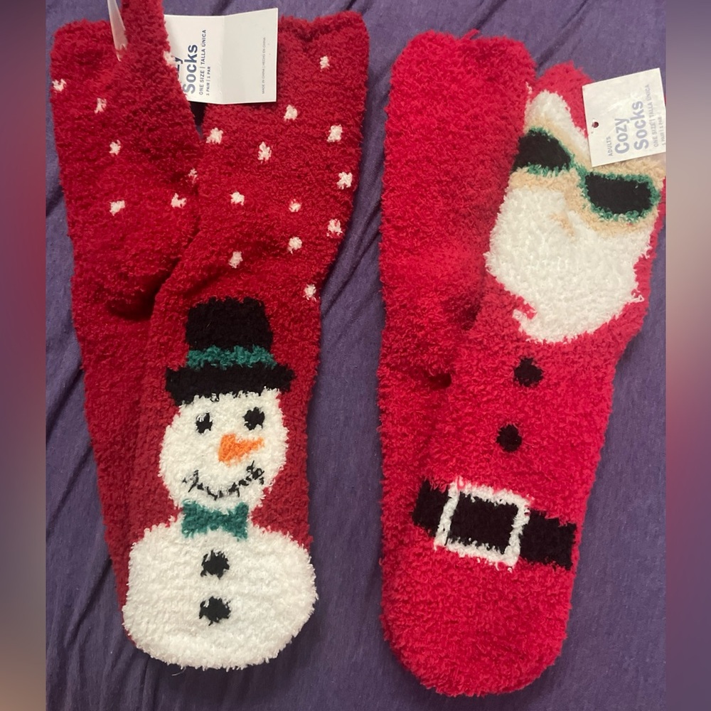 Old Navy Cozy Socks Santa And Snowman Crew Christmas Adults One Size NEW W TAGS